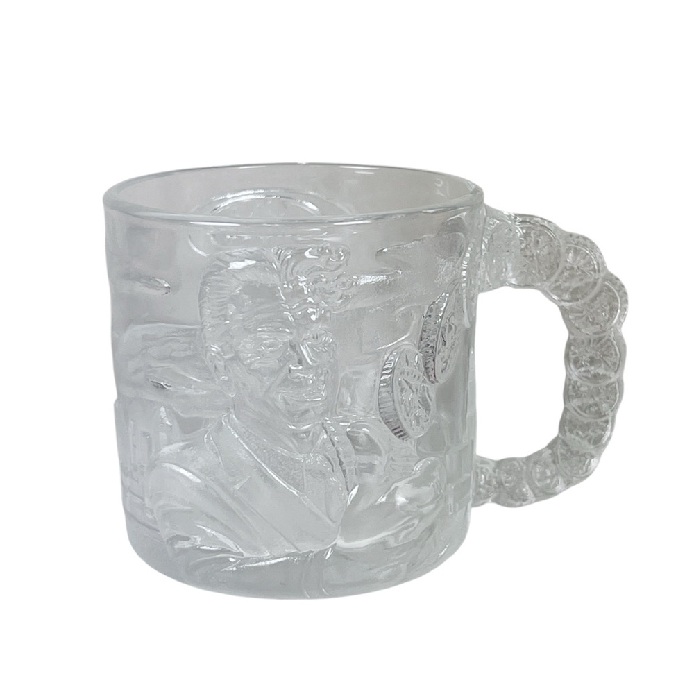 McDonald’s Batman Forever Harvey Dent Two-Face Embossed Design Clear Glass Mug